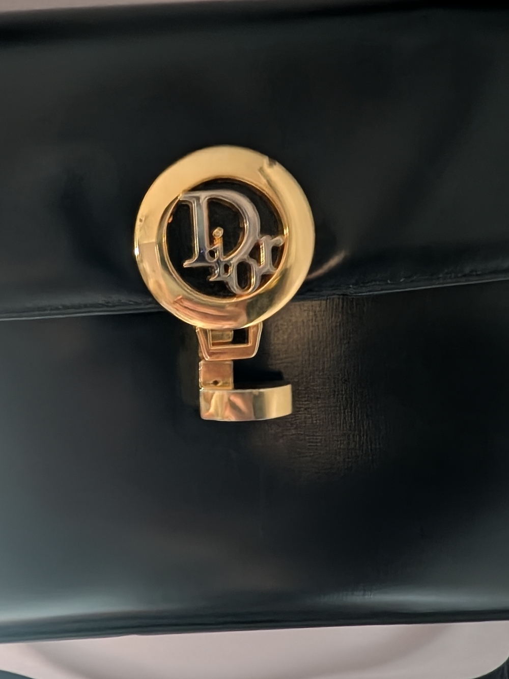 Dior Navy Leather Shoulder Bag ith Gold Logo Hardware With Attached Change Purse